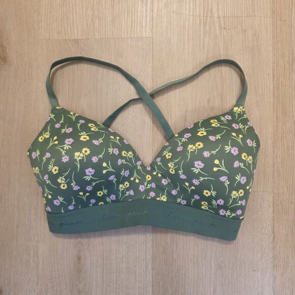 Victoria's Secret Green Floral Everywhere Wireless Lightly Lined Bra Size 32DD - Picture 2 of 6